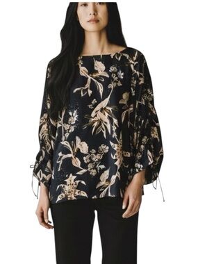 Dorothee Schumacher Silk Blend Tamed Florals Black Blouse Size US 4-6 | 1 NWT